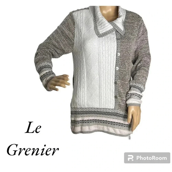 LE GRENIER, sweater ,colorblock striped,asymmetrical button decor, like new - Picture 1 of 16